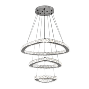 Żyrandol wiszący LED z pilotem i kryształem MIA LATIFAH 70 W, 2 okręgi, światło zimne/ciepłe/neutralne, ściemnialny, chrom błyszczący, regulowana wysokość
