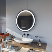 Lustro LED Hans Touch z systemem przeciwmgielnym, zegarem i temperaturą 60 cm, szczotkowana czarna rama
