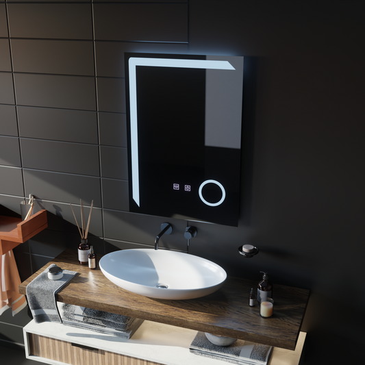 Prostokątne lustro LED, 50x70cm, Linea Touch, system odmgławiania, możliwość przyciemniania