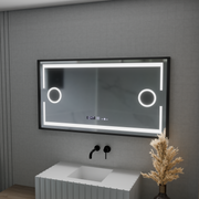 Lustro z czujnikiem ruchu Domingo MotionGlow LED z funkcją przeciwmgielną, termometrem i zegarem, 120x65 cm, ściemnialne, zimne/ciepłe/neutralne światło, szczotkowana czarna rama, kolekcja Marcello Funghi