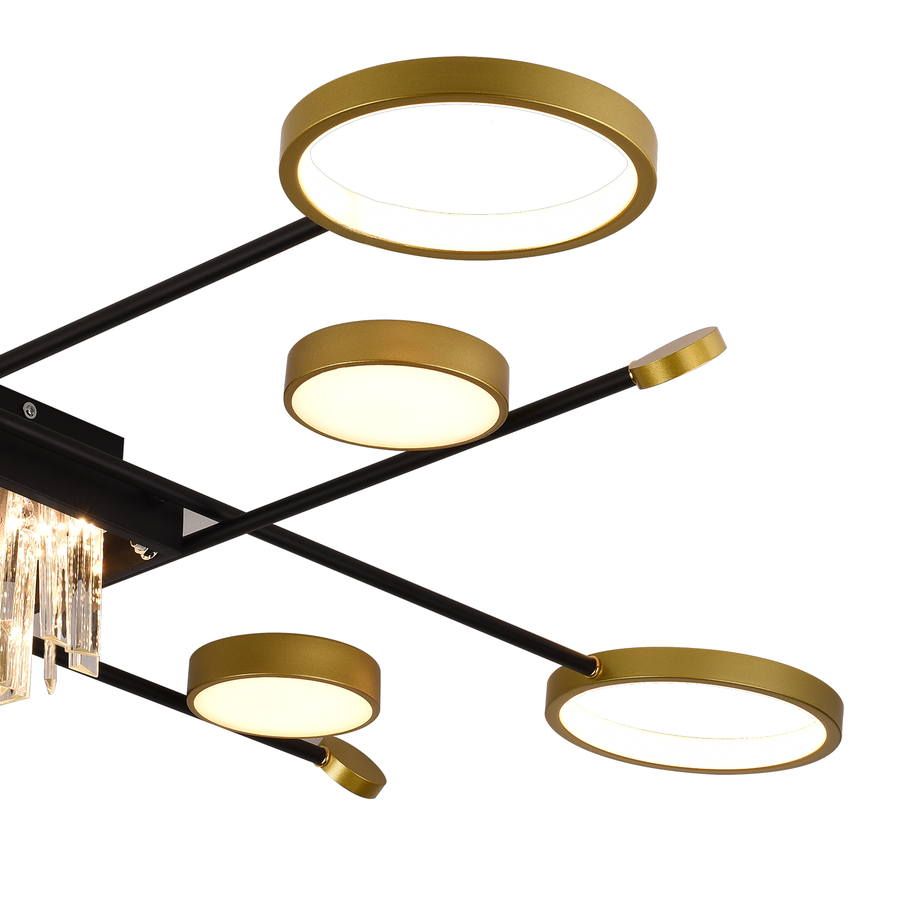 Żyrandol LED z pilotem i kryształem GUIDE 46W, 8 elementów, zimne/ciepłe/neutralne światło, ściemnialny, czarno-złoty