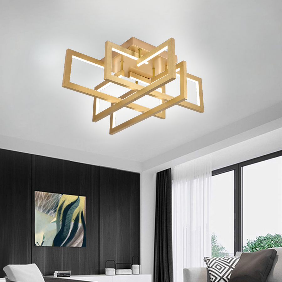 Żyrandol LED z pilotem 98W, 4 elementy, światło zimne/ciepłe/neutralne, możliwość przyciemniania, złoty