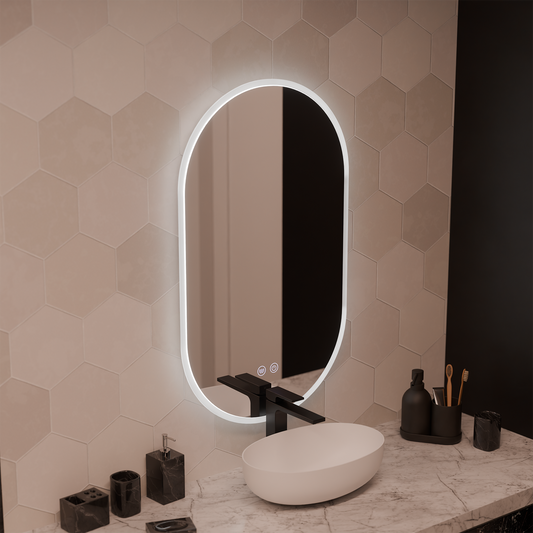 Lustro owalne LED Llexort 60x80 cm, dotykowe, system odmgławiania, możliwość przyciemniania