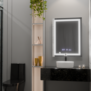 Prostokątne lustro LED, 60x80 cm, Verite MotionGlow Marcello, system przeciwmgielny, zegar i termometr, ściemnialne