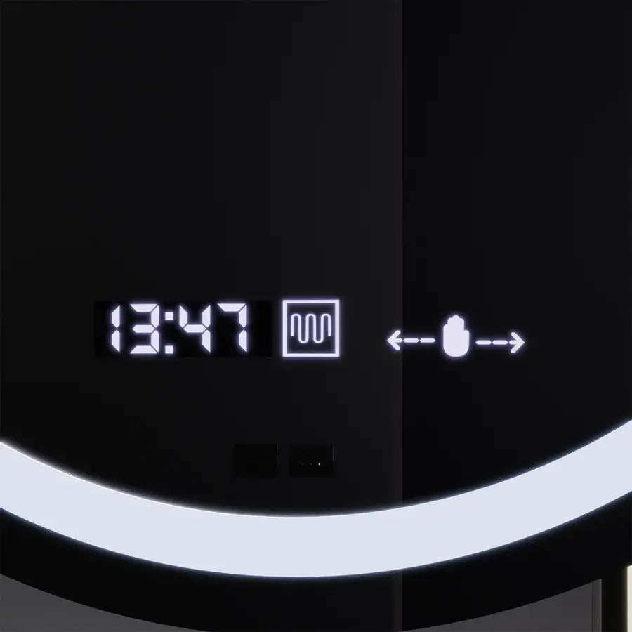 Okrągłe lustro LED, 60 cm, Visio MotionGlow Marcello, system przeciwmgielny, zegar i termometr, lupa kosmetyczna, ściemnialna