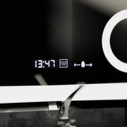 Prostokątne lustro LED, 80x80 cm, Souverain MotionGlow Marcello, system przeciwmgielny, zegar i termometr, lupa kosmetyczna, ściemnialna