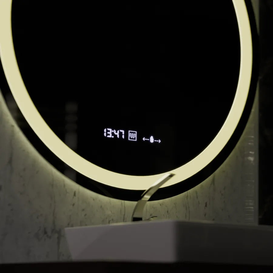 Okrągłe lusterko LED, 100 cm, Celeste Motionglow Marcello, system rozmrażania, zegar i termometr,