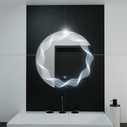 Okrągłe lustro LED 60 cm, Flusso Touch, system przeciwmgielny, ściemnialne
