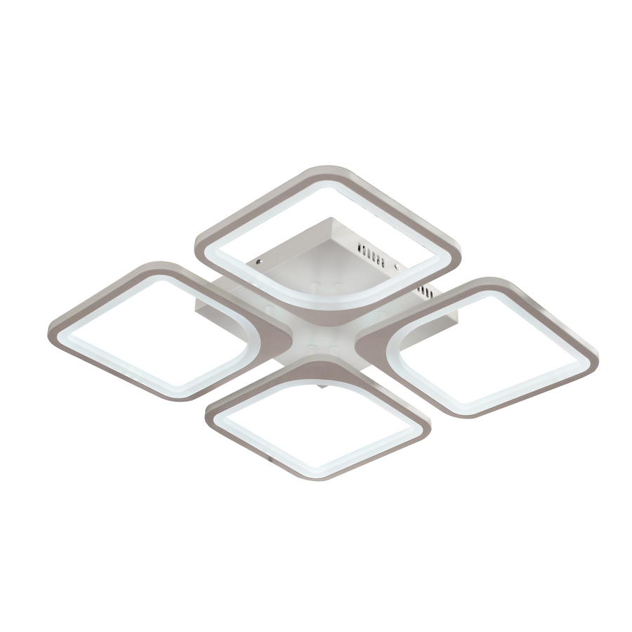 Żyrandol LED z pilotem ZOE 52W, 4 kwadraty, światło zimne/ciepłe/neutralne, ściemnialny, biały