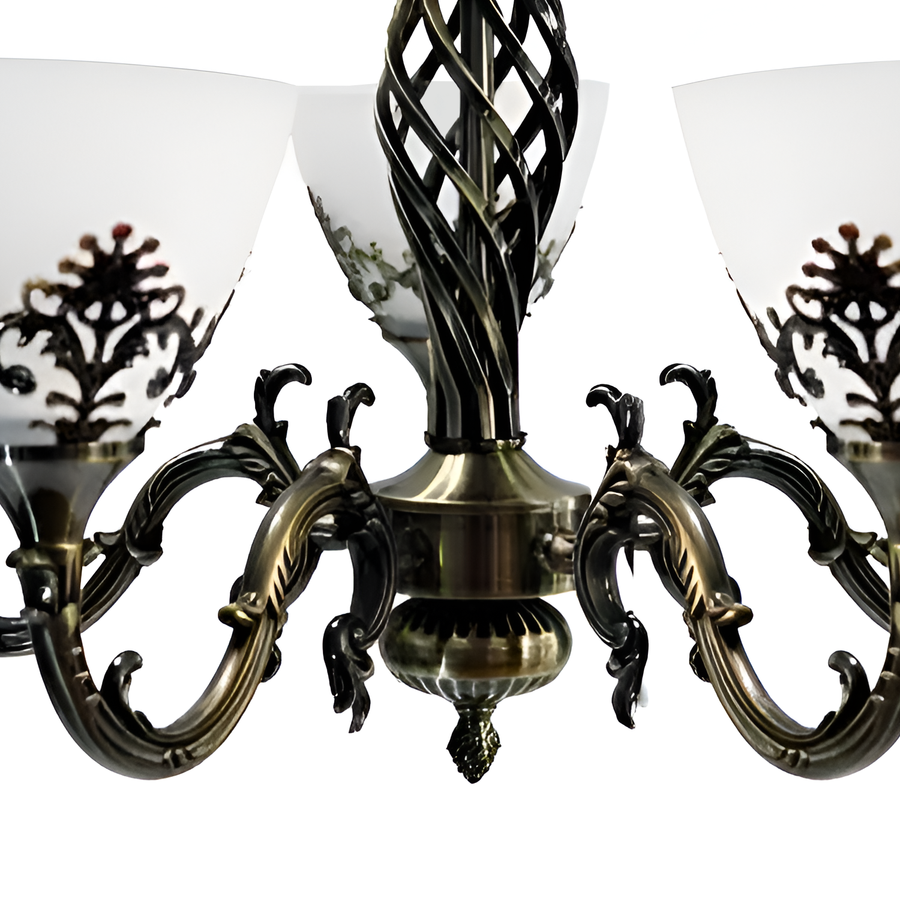 Żyrandol rustykalny COTTAGE, 5*E27, antyczny brąz, metal i szkło