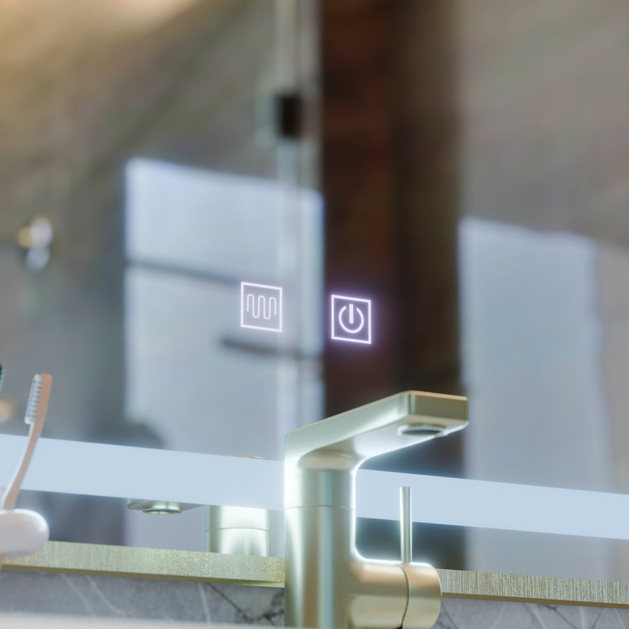 Lustro Kariri Touch LED, 80x60 cm, funkcja Defro, rama szczotkowana w kolorze różowego złota