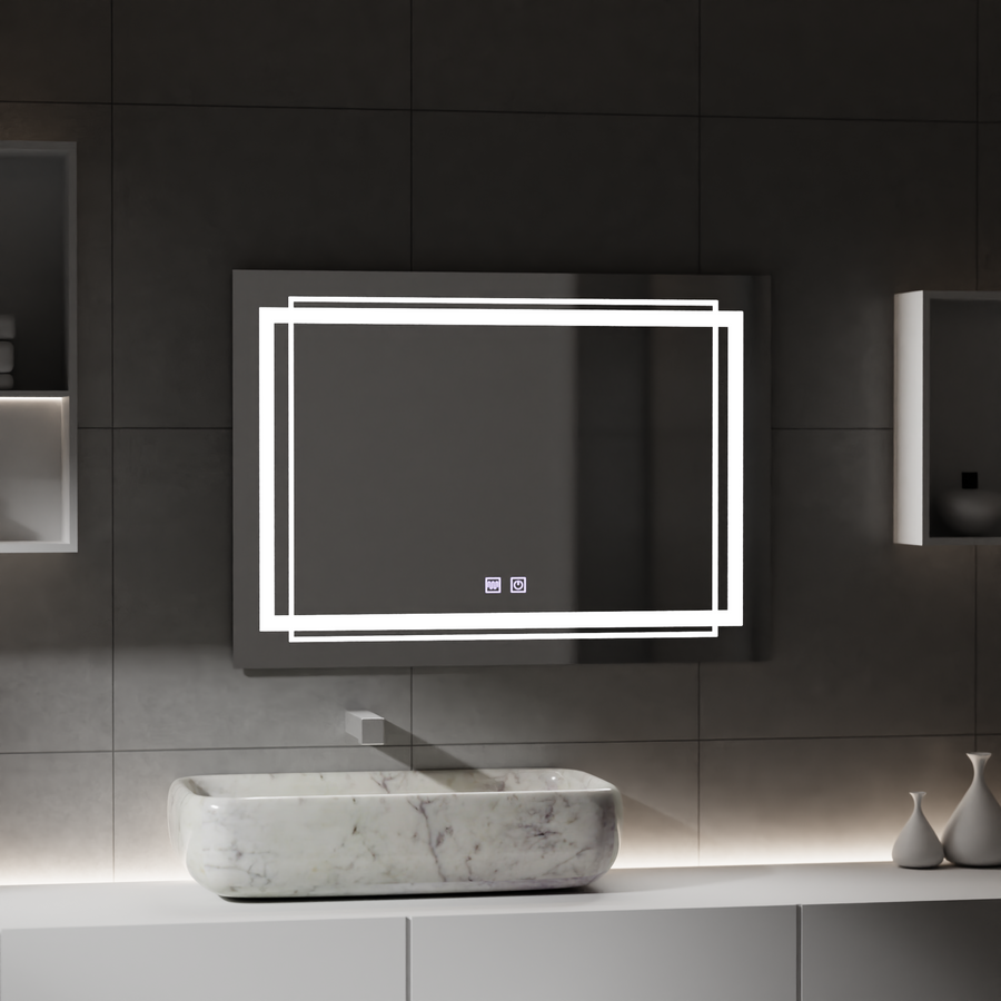 Prostokątne lustro LED, 50x70cm, Koven Touch, system przeciwmgielny, ściemnialne