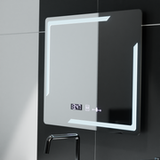 Prostokątne lustro LED, 80x60cm, Rayonnement MotionGlow Marcello, system przeciwmgielny, zegar i termometr, ściemnialne