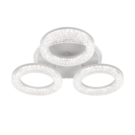 Żyrandol LED Singrid z pilotem, 50 W, 3000 K/4000 K/6000 K, ściemnialny, biały, kryształy, 3 kółka