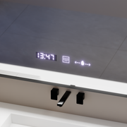 Prostokątne lustro LED, 80x60 cm, Verite Majeste Noir Motion Glow Marcello, system przeciwmgielny, zegar i termometr, ściemnialne