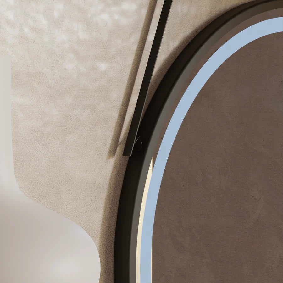 Okrągłe lustro LED, 50 cm, Celeste Majeste Noir Eleve MotionGlow Marcello, system przeciwmgielny, zegar i termometr, ściemnialne