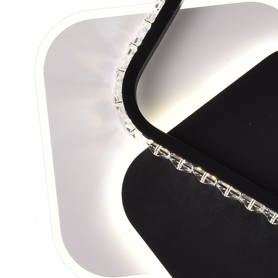 Żyrandol kryształowy LED PRISMIQ 39W, 3 kwadraty, światło zimne/ciepłe/neutralne, czarny