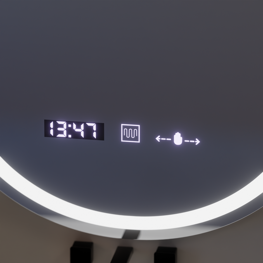 Owalne lustro LED, 50x80 cm, Eminence MotionGlow Marcello, system przeciwmgielny, zegar i termometr, ściemnialne