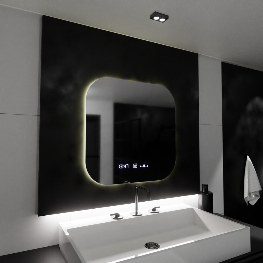 LUD LED prostokątna 60x60 Aura Riflesso Puro Motionglow Marcello, System wyłączający, termometr i zegar