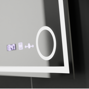 Prostokątne lustro LED, 60x60 cm, Souverain MotionGlow Marcello, system przeciwmgielny, zegar i termometr, lupa kosmetyczna, ściemnialna