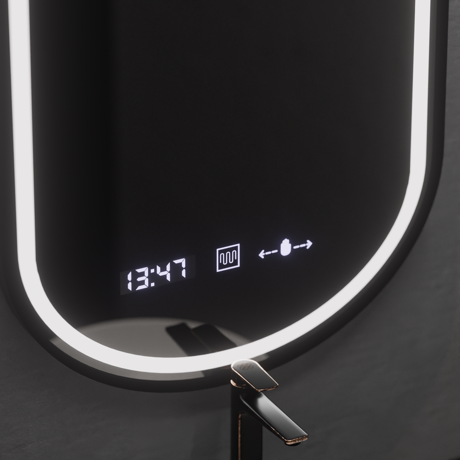 Owalne LED lusterka, 50x80 cm, Alessia Motionglow Marcello, zastępca systemu, zegar i termometr, Dokryty