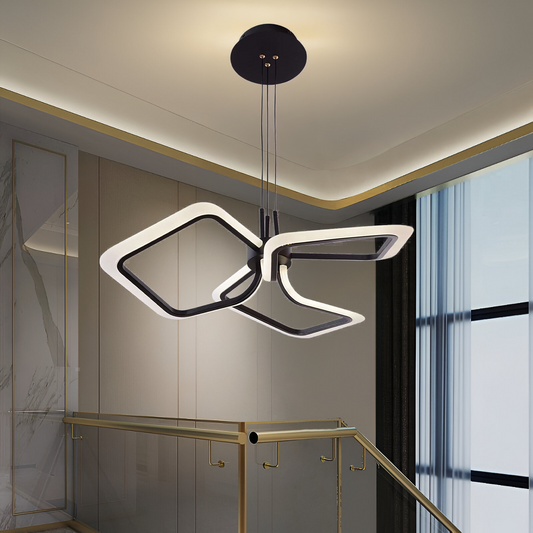 Zawieszany żyrandol LED z pilotem RIMINI 56W, 3 kwadraty, światło zimne/ciepłe/neutralne, możliwość przyciemniania, czarny