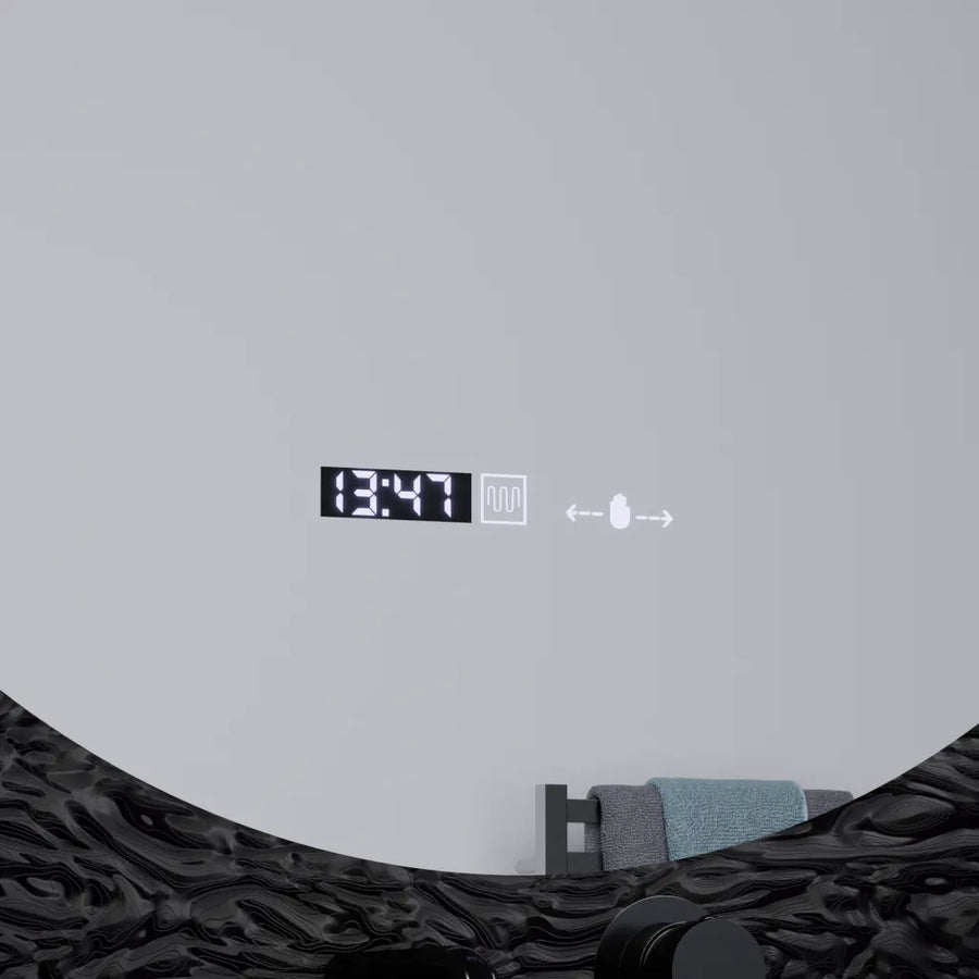 Okrągłe lustro LED, 60 cm, Serenite MotionGlow Marcello, system przeciwmgielny, zegar i termometr, ściemnialne