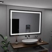 Prostokątne lustro LED, 100x65cm, Verite Majeste Noir Motion Glow Marcello, system przeciwmgielny, zegar i termometr, ściemnialne