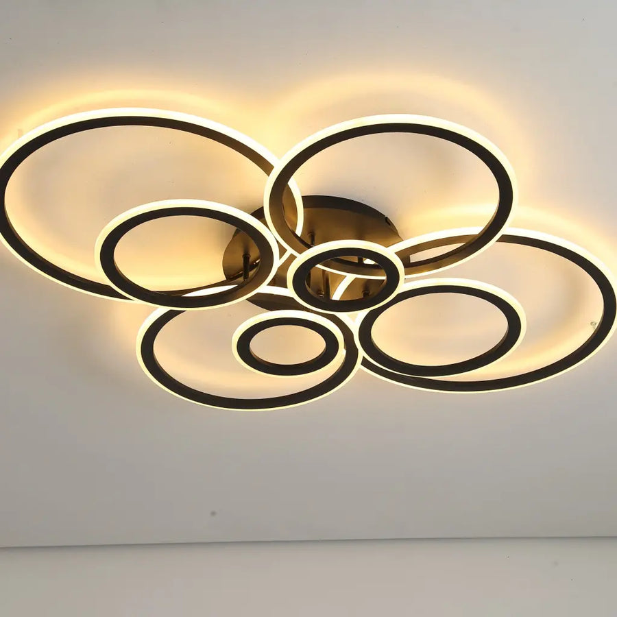 Żyrandol LED BETTY 130 W z pilotem, 8 okręgów, światło zimne/ciepłe/neutralne, ściemnialny, czarny