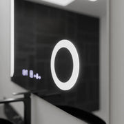 Prostokątne lustro LED, 100 x 80 cm, Precision MotionGlow Marcello, system przeciwmgielny, zegar i termometr, lupa kosmetyczna, ściemnialna