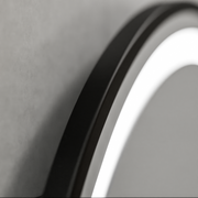 Okrągłe lustro LED, 70 cm, Celeste Majeste Noir MotionGlow Marcello, system przeciwmgielny, zegar i termometr, ściemnialne