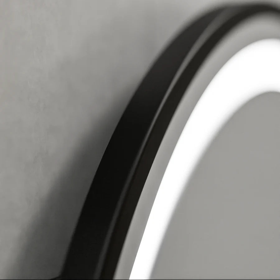 Okrągłe lustro LED, 60 cm, Celeste Majeste Noir Eleve MotionGlow Marcello, system przeciwmgielny, zegar i termometr, ściemnialne