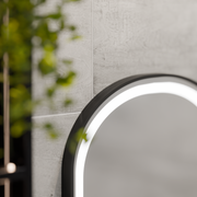 Lustro LED Helmut Sensor System odmgławiania, zegar i temperatura 50x90 cm Czarna ramka Szczotkowane Marcello Funghi