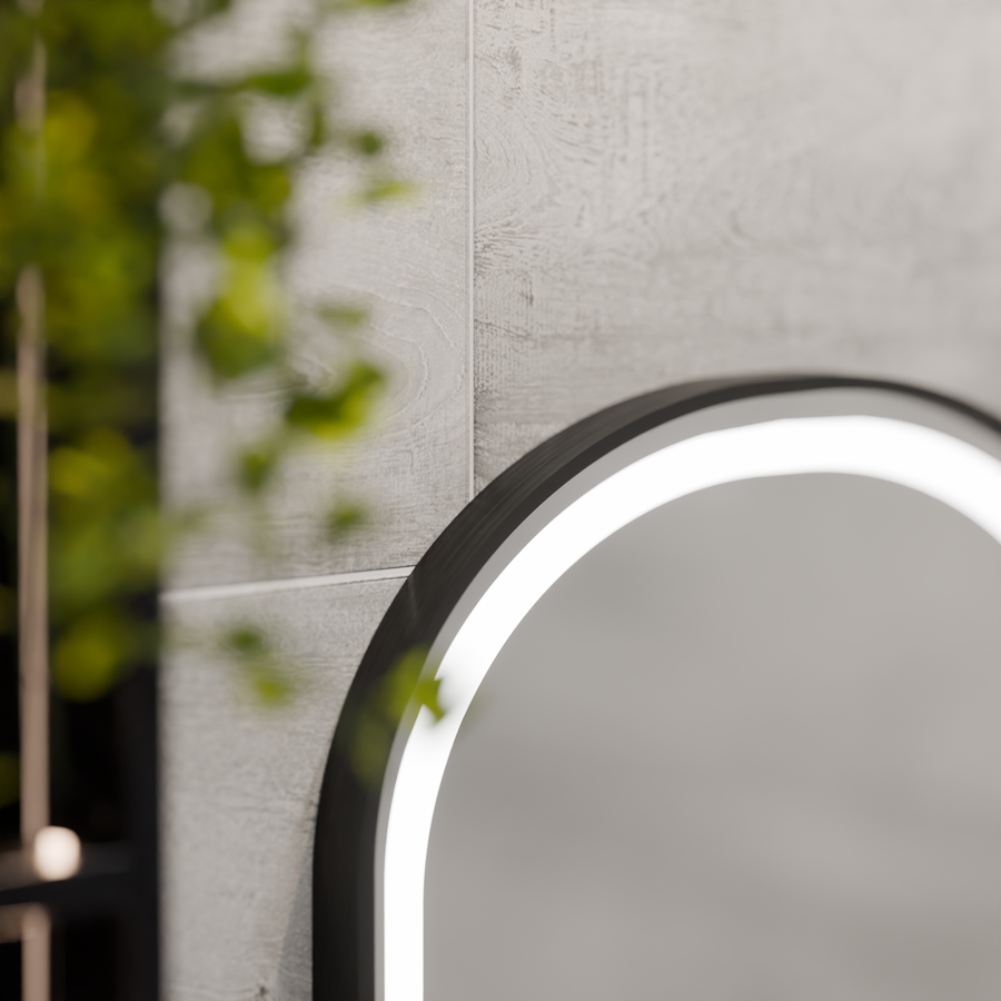 Lustro LED Helmut Sensor System odmgławiania, zegar i temperatura 50x90 cm Czarna ramka Szczotkowane Marcello Funghi