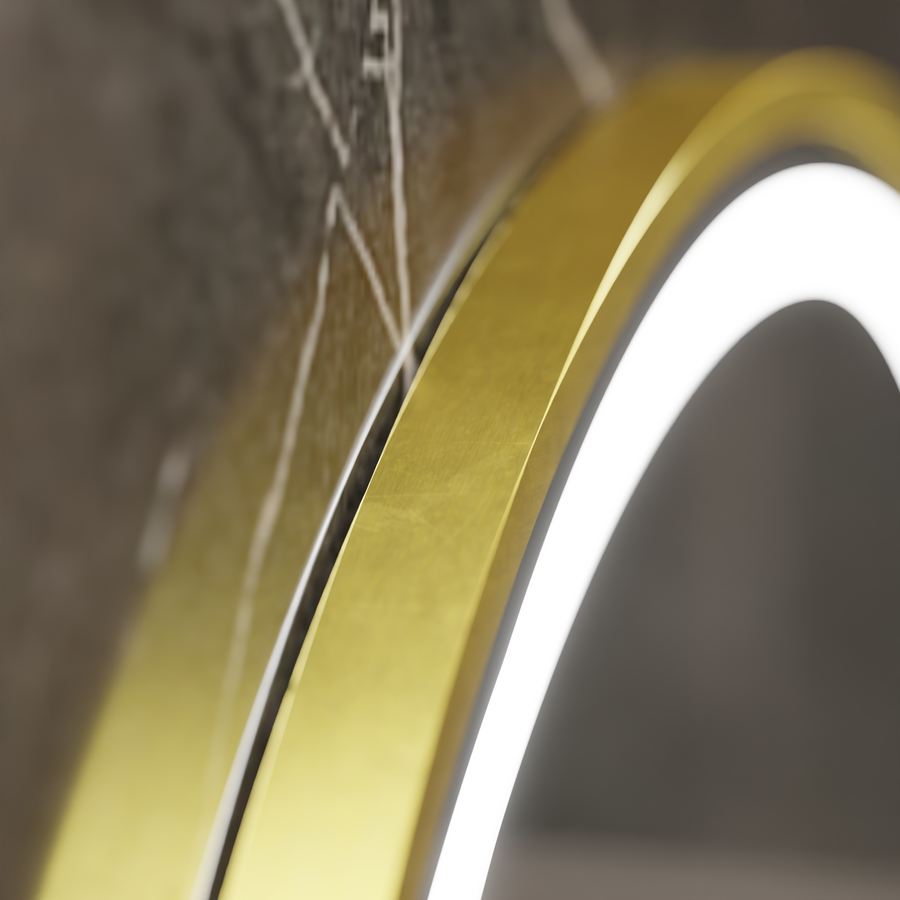 Okrągłe lusterko LED, 80 cm, Celeste Royale Gold Motionglow Marcello, system debruniowy, zegar i termometr, Daimable