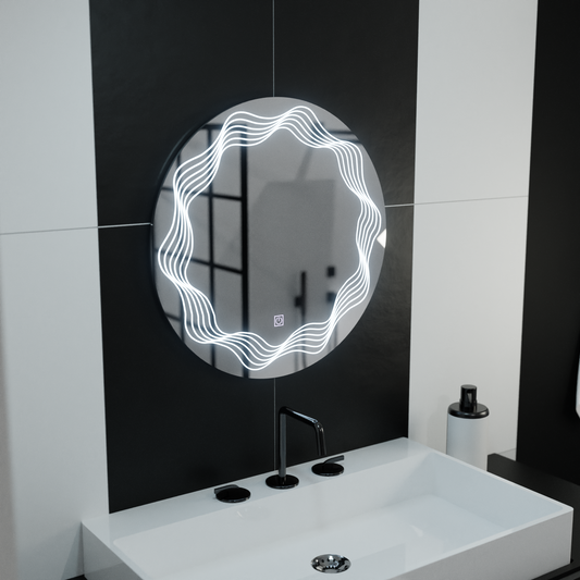 Okrągłe lustro LED 60 cm, Flusso Touch, system przeciwmgielny, ściemnialne