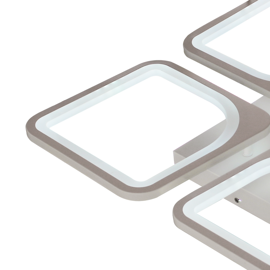 Żyrandol LED z pilotem ZOE 52W, 4 kwadraty, światło zimne/ciepłe/neutralne, ściemnialny, biały