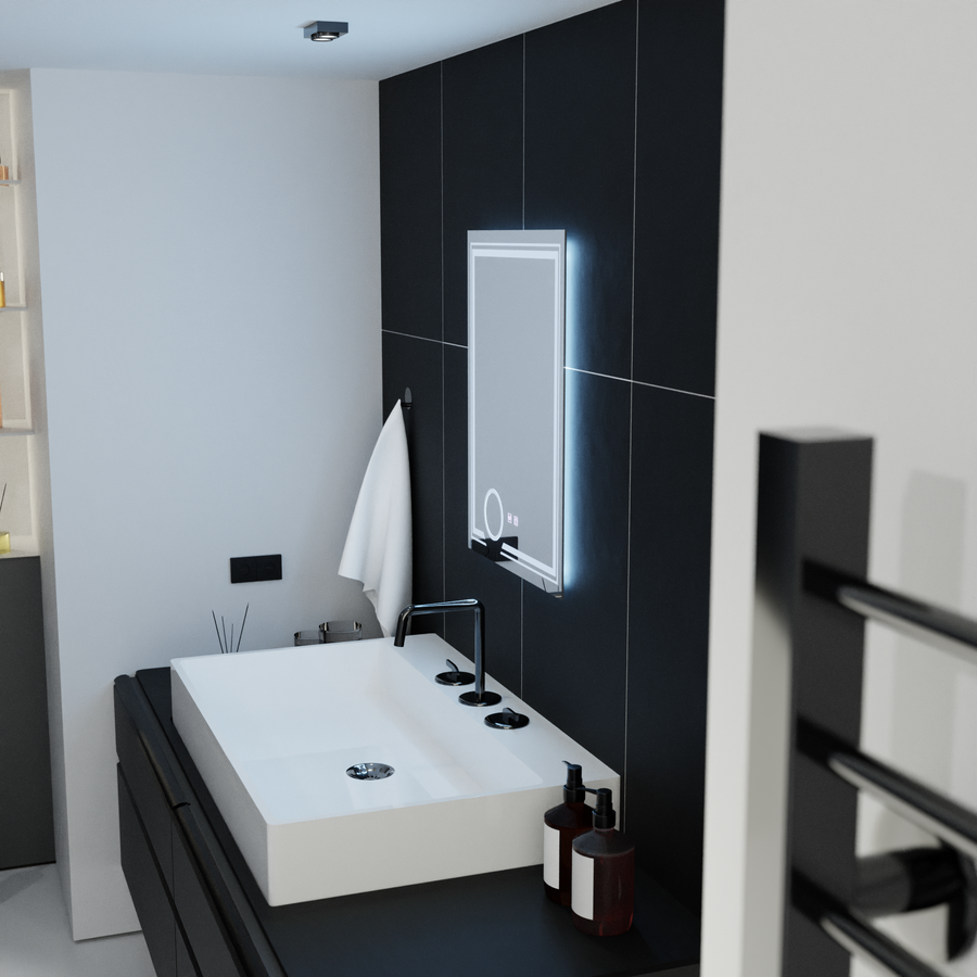 Prostokątne lustro LED, 60x80cm, CANTO Touch, system odmgławiania, możliwość przyciemniania