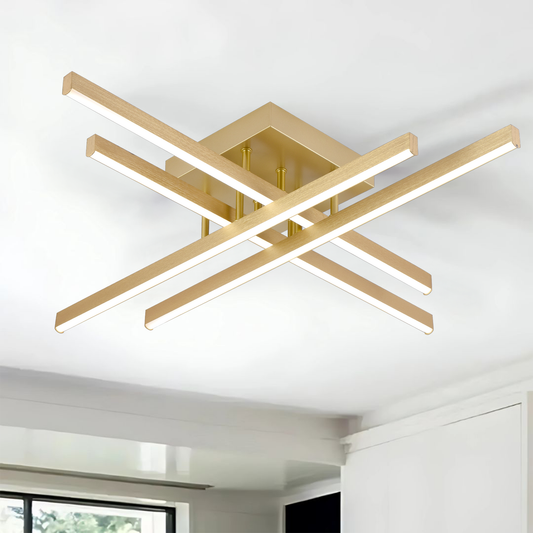 Żyrandol LED z Pilotem LINEX, 54W, Światło 3000K/4000K/6000K, Możliwość Przyciemniania, Złoty