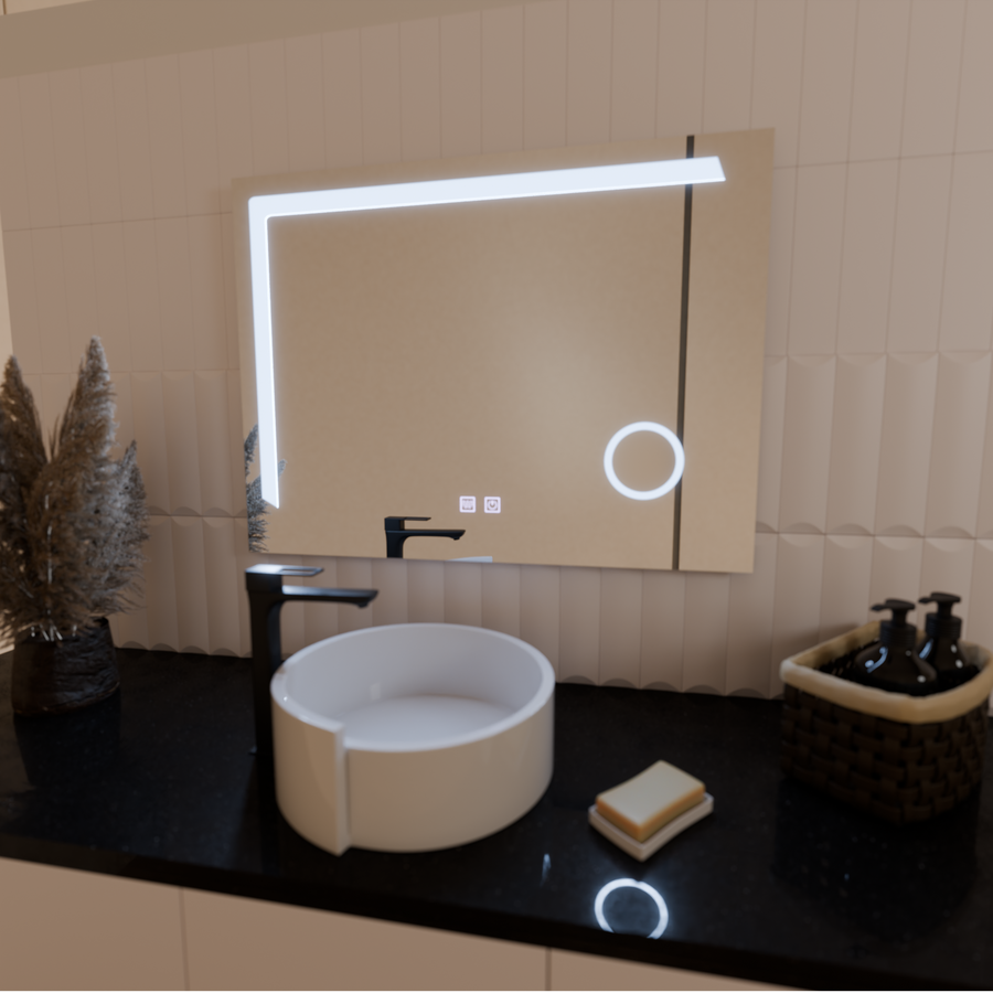 Prostokątne lustro LED, 80x60cm, Linea Touch, system odmgławiania, możliwość przyciemniania