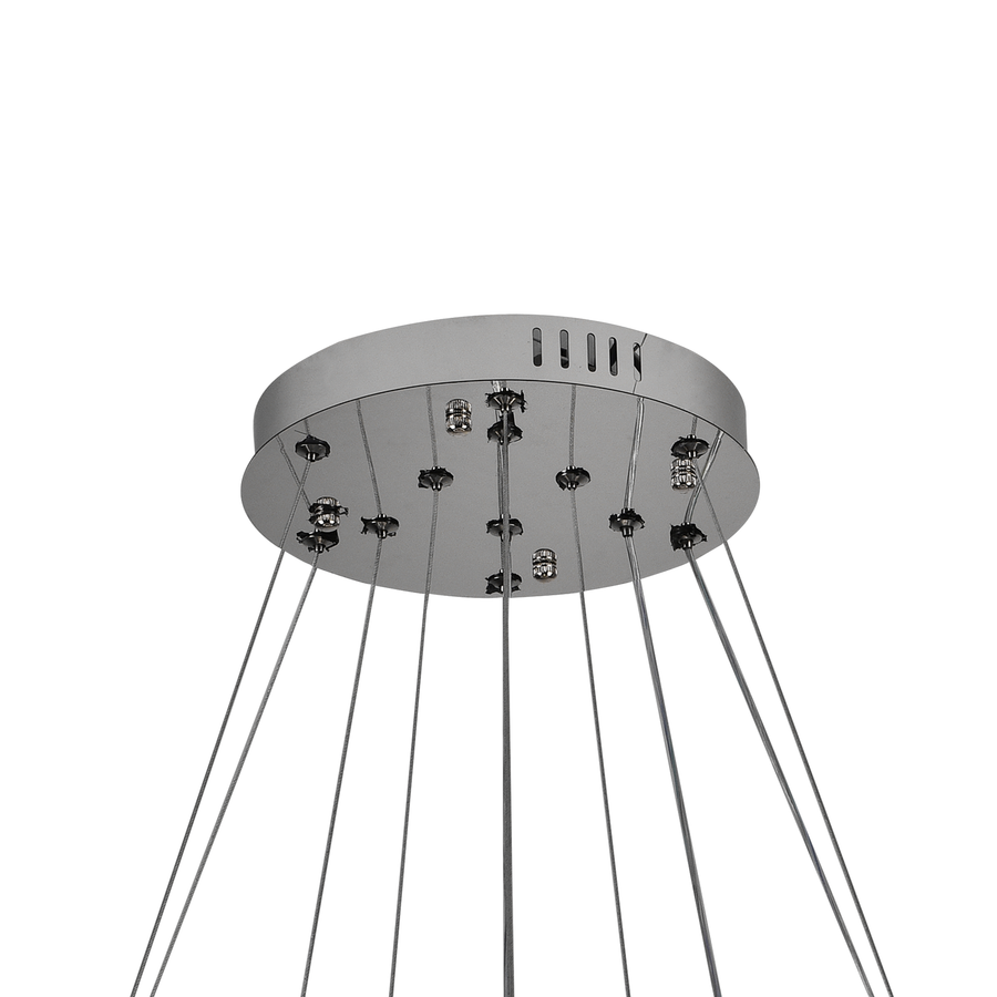 Żyrandol wiszący LED z pilotem i kryształem MIA LATIFAH 70 W, 2 okręgi, światło zimne/ciepłe/neutralne, ściemnialny, chrom błyszczący, regulowana wysokość