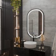 Lustro LED Helmut Sensor System odmgławiania, zegar i temperatura 50x90 cm Czarna ramka Szczotkowane Marcello Funghi