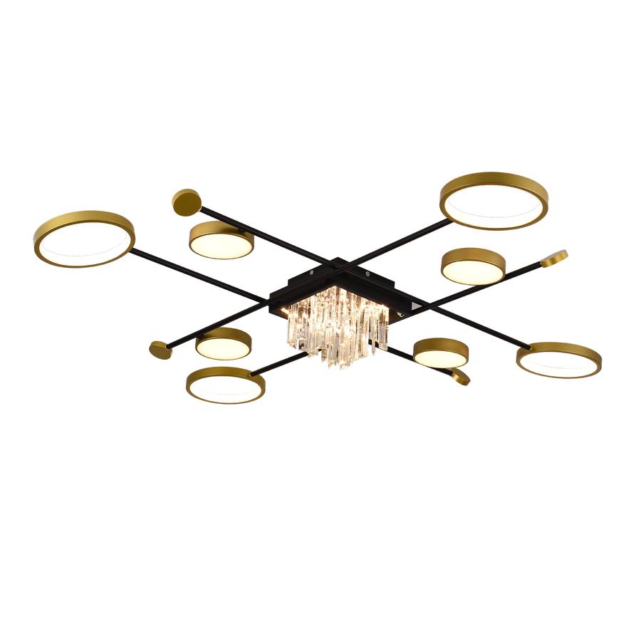 Żyrandol LED z pilotem i kryształem GUIDE 46W, 8 elementów, zimne/ciepłe/neutralne światło, ściemnialny, czarno-złoty