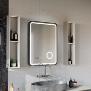 Ulrich Touch LED Mirror Defog System, zegar i temperatura 60x80 cm szczotkowana czarna rama lupa kosmetyczna