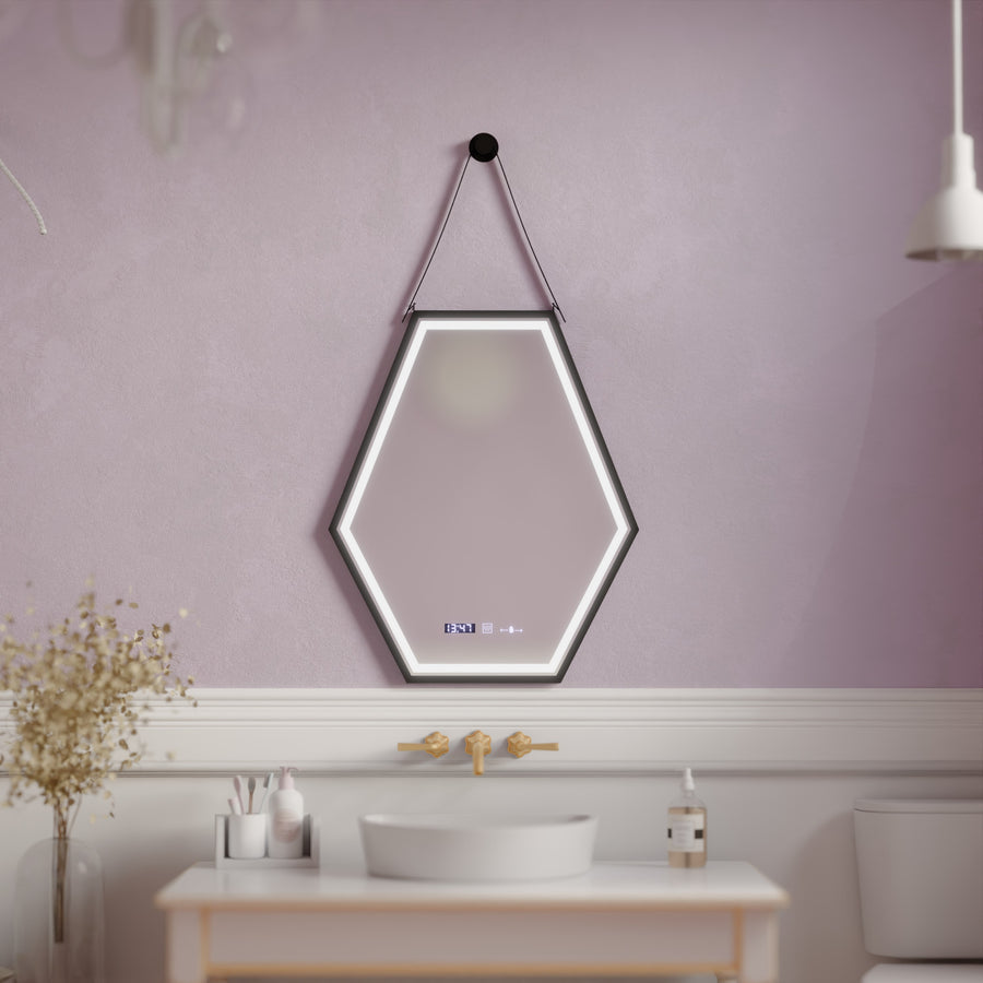 Prostokątne lustro LED, 160x80 cm, czujnik Motionglow Marcello, system wyłączający, zegar i termometr, powiększenie kosmetyczne