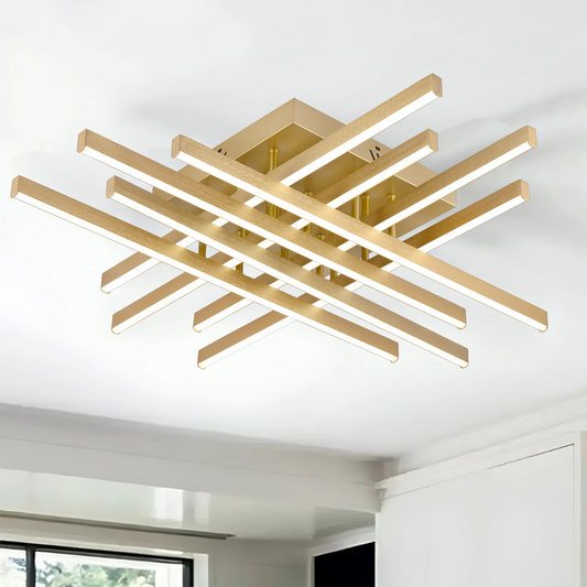 Żyrandol LED z Pilotem LINEX, 109W, Światło 3000K/4000K/6000K, Możliwość Przyciemniania, Złoty