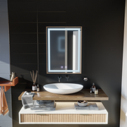 Lustro Kariri Touch LED, 60x80 cm, funkcja Defro, rama w kolorze różowego złota szczotkowanego
