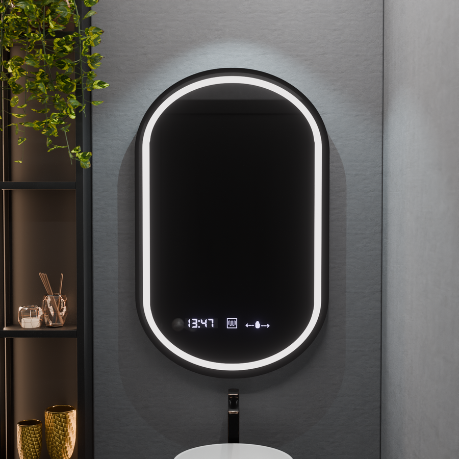 Owalne LED lusterka, 50x80 cm, Alessia Motionglow Marcello, zastępca systemu, zegar i termometr, Dokryty