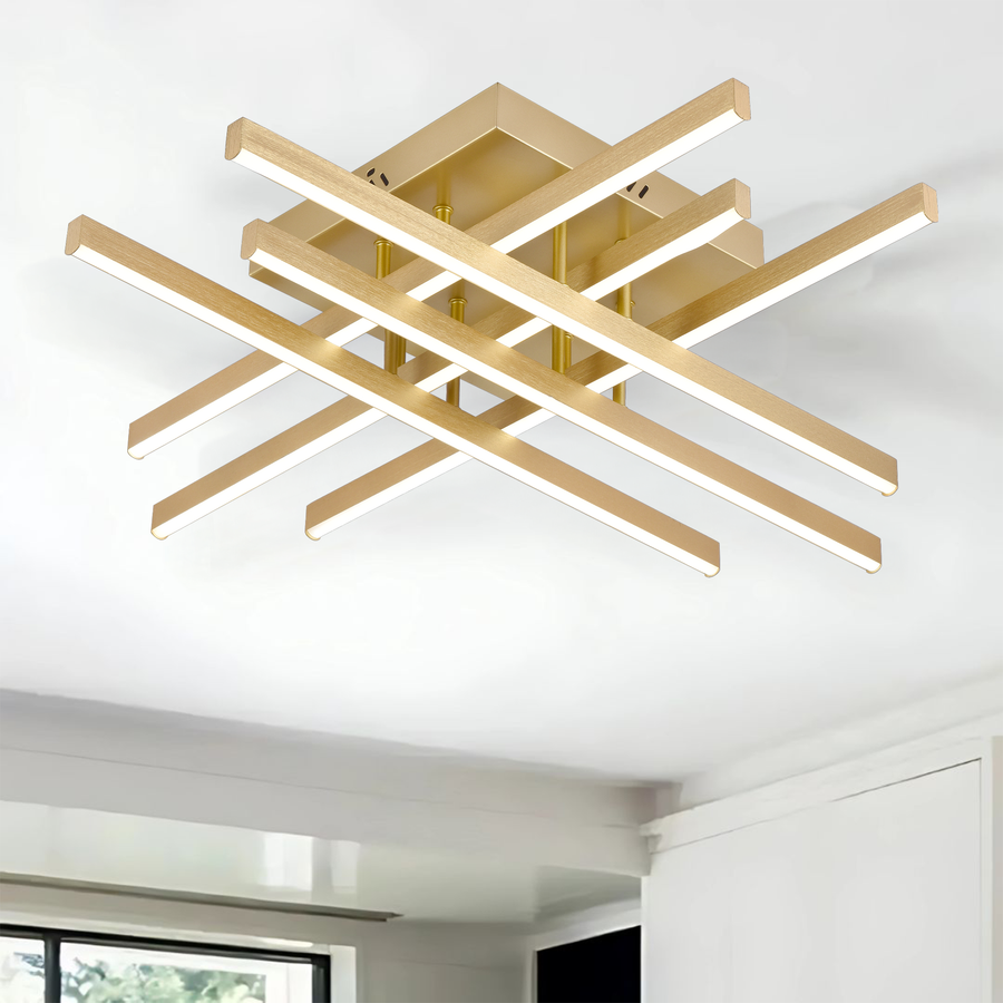 Żyrandol LED z Pilotem LINEX, 83W, Światło 3000K/4000K/6000K, Możliwość Przyciemniania, Złoty