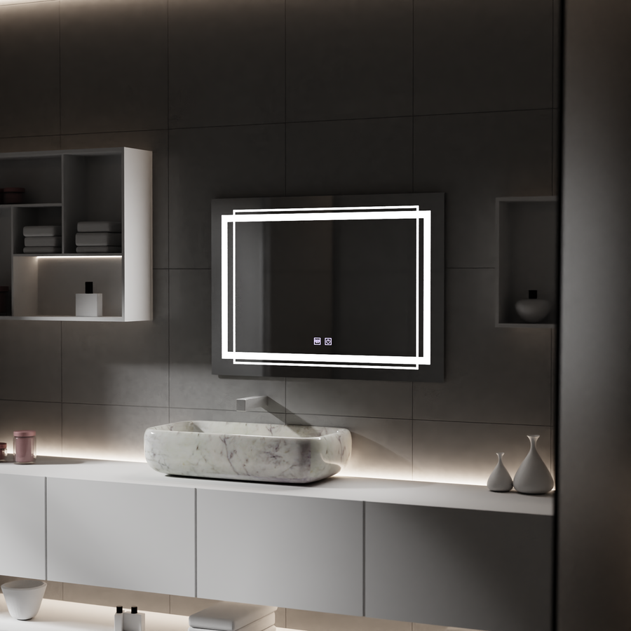 Prostokątne lustro LED, 50x70cm, Koven Touch, system przeciwmgielny, ściemnialne